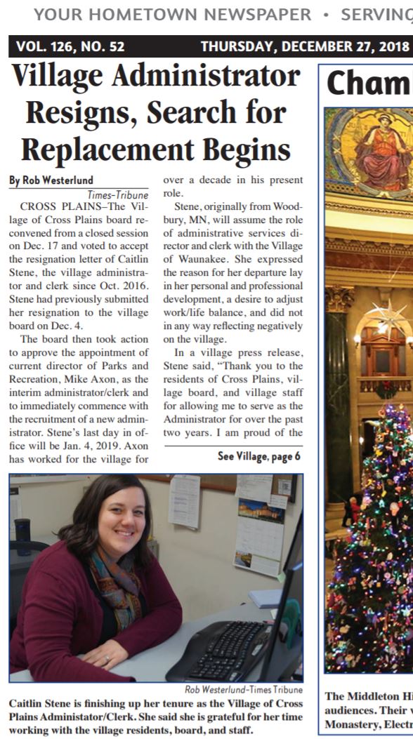 village administrator resigns